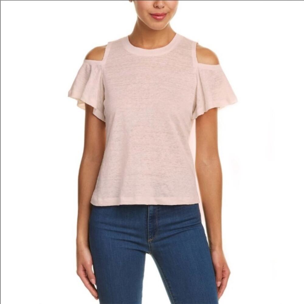 Rebecca Taylor Ballet Pink Cold Shoulder Linen Top